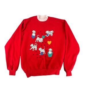 Vintage 1980s Red Disney 101 Dalmatians Sweatshirt Crew Neck Large USA